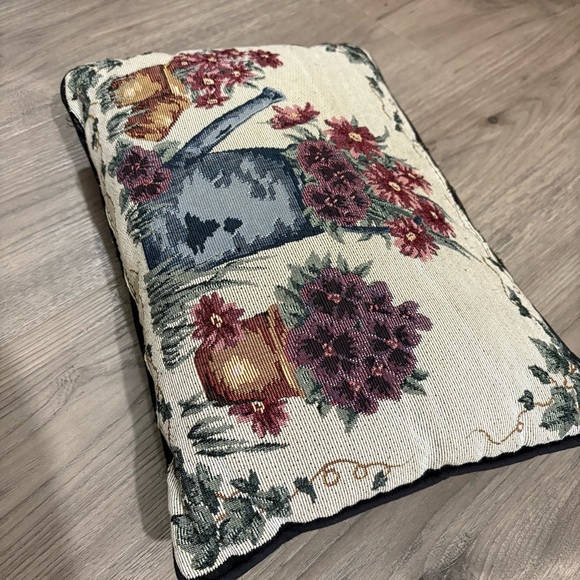 Needlepoint Tapestry Throw Pillow Watering Can Floral Spring 12x17 Easter Garden - Picture 9 of 12